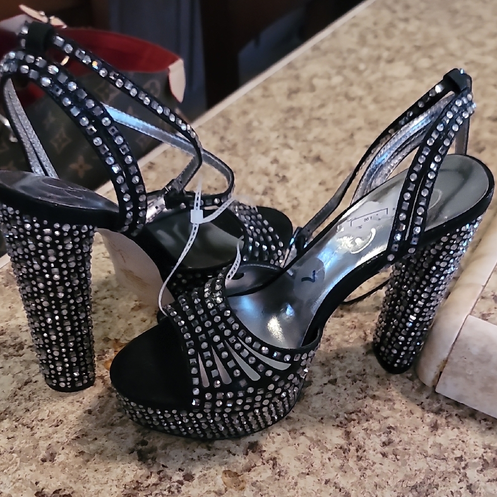 Elegant Black and Silver Studded Women's Heels